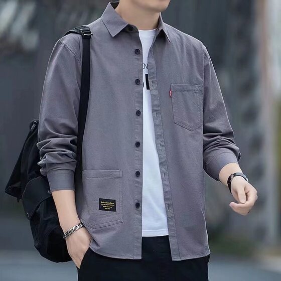 New Loose Casual Men's Long-sleeved Shirt Retro Japanese Style Shirt Jacket Men's Spring and Summer plus size All-match Shirt