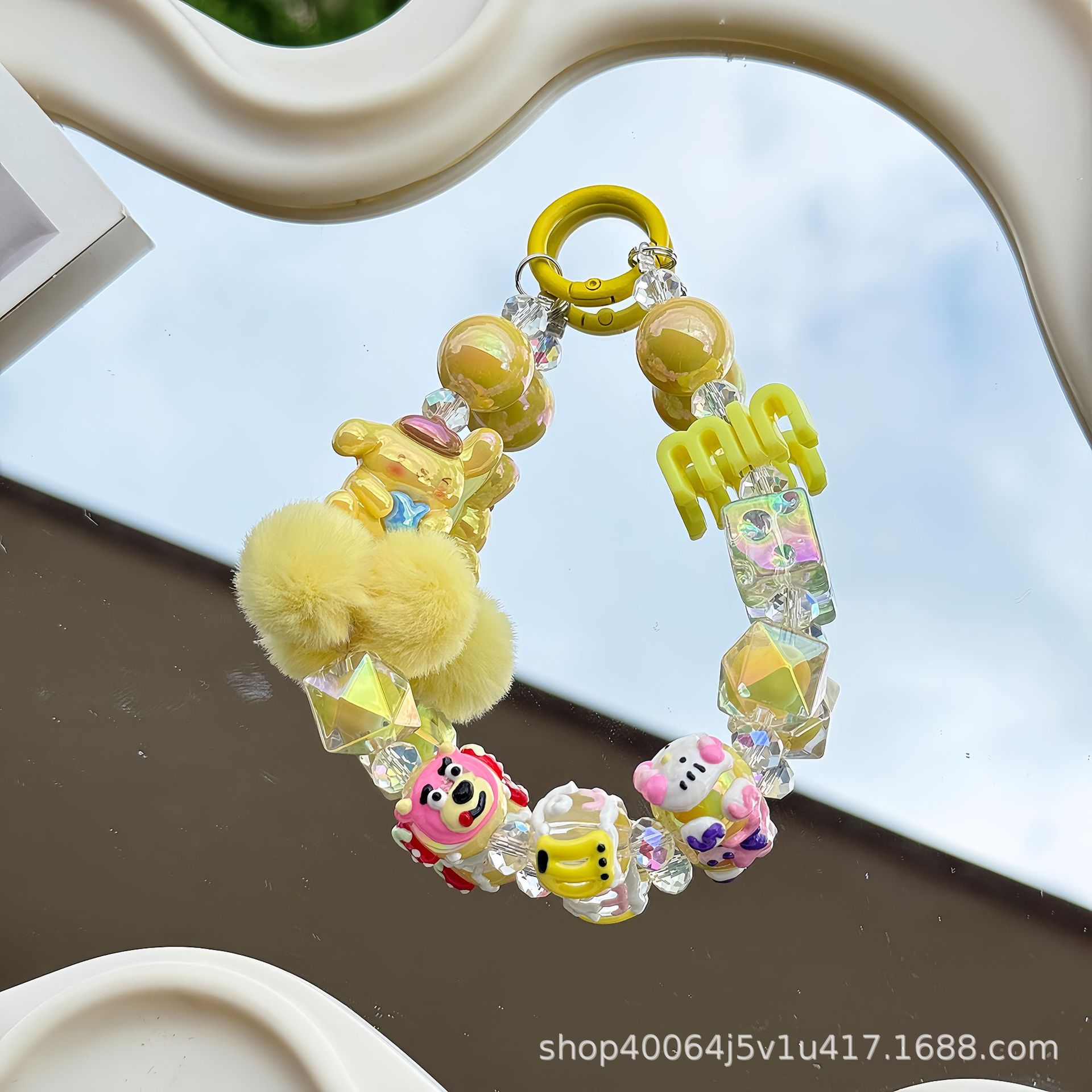 노란색 체인(랜덤 핸드페인팅 비즈)