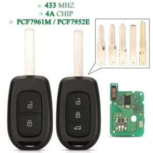 Renault 2 düyməli/3 düyməli düz pult açar 4A-Pcf7961M Chip 434Mhz üçün