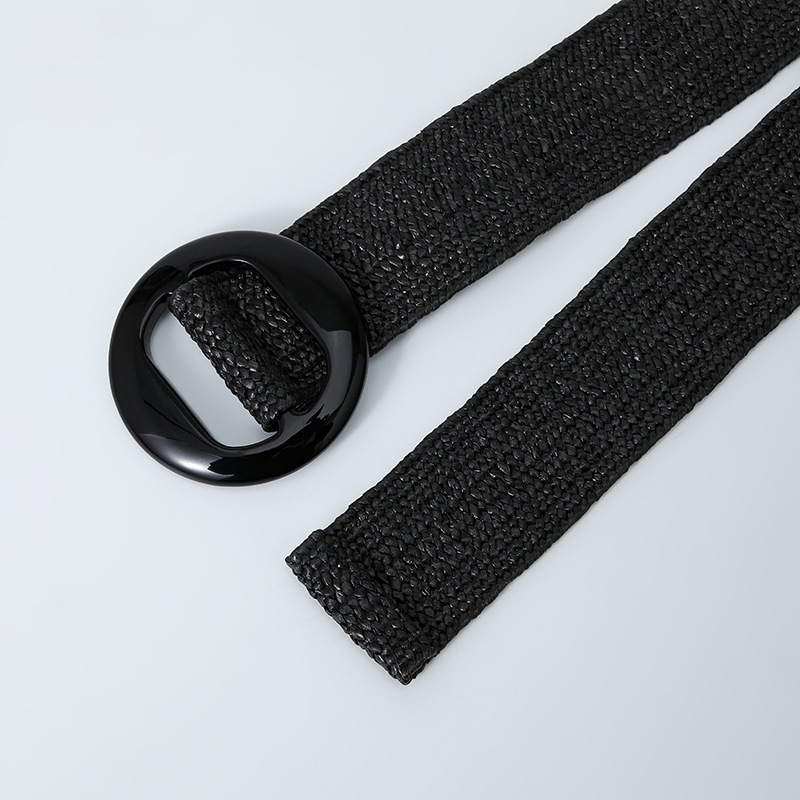 Straw woven elastic retro waist belt