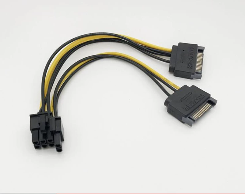Двойной кабель питания SATA 15-пин на 8-пин PCIe, 20 см, для преобразования питания GPU
