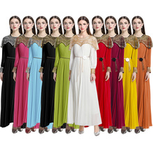 轻奢高级感绣珠片亮片圆领长袖连衣裙超仙百褶大摆优雅礼服