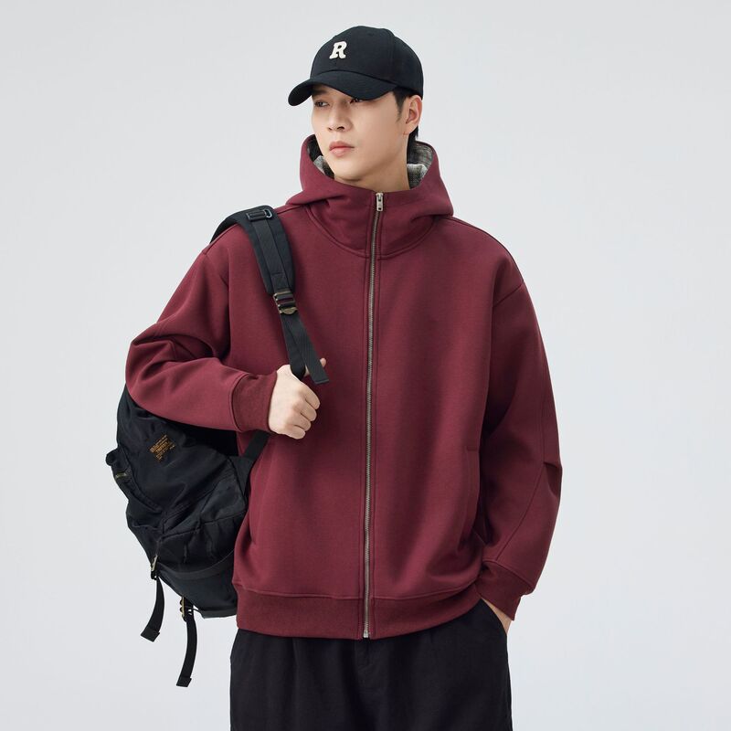 American Heavyweight Sweatshirt Men's Autumn Trendy High Street Handsome Casual Hooded Jacket Handsome Cardigan Tops for Men