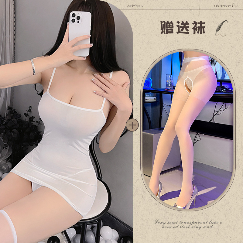 흰색 오픈 크로치 스타킹