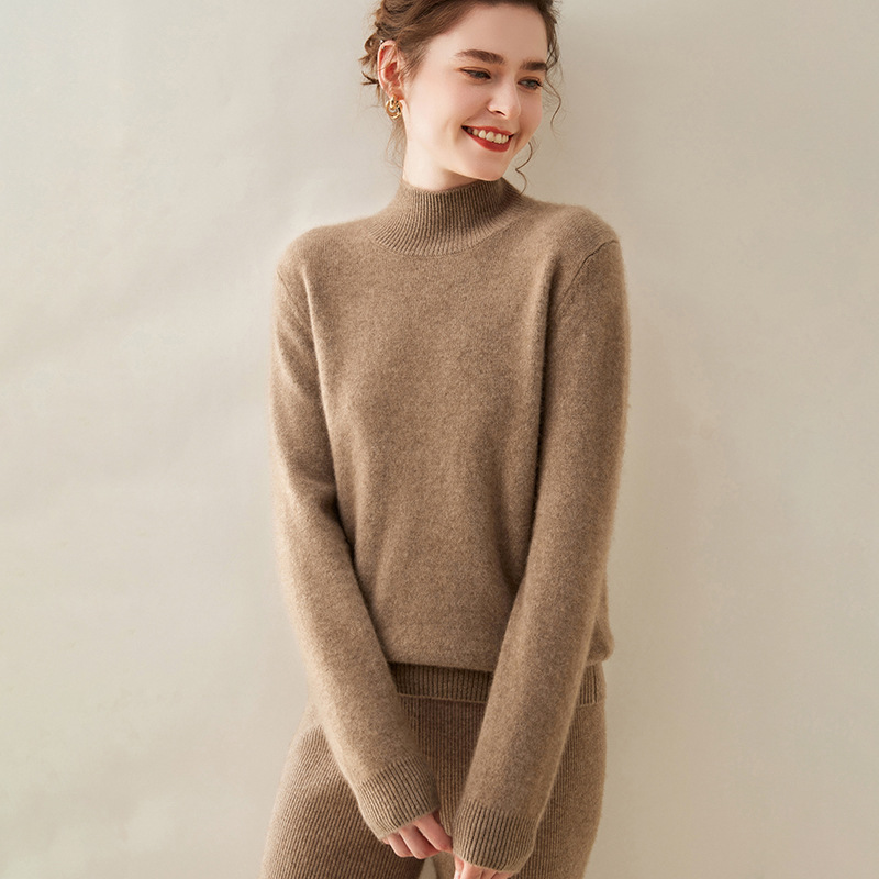 Autumn and winter new cashmere sweater women's seven-needle thickened half turtleneck knitwear slimming jumper thickened bottom sweater