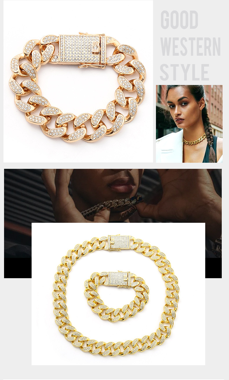 Minimalistický náhrdelník s kulatým diamantem o průměru 20 mm, kubánský řetízek, pouliční trendy hip-hopový doplněk._voghion.com