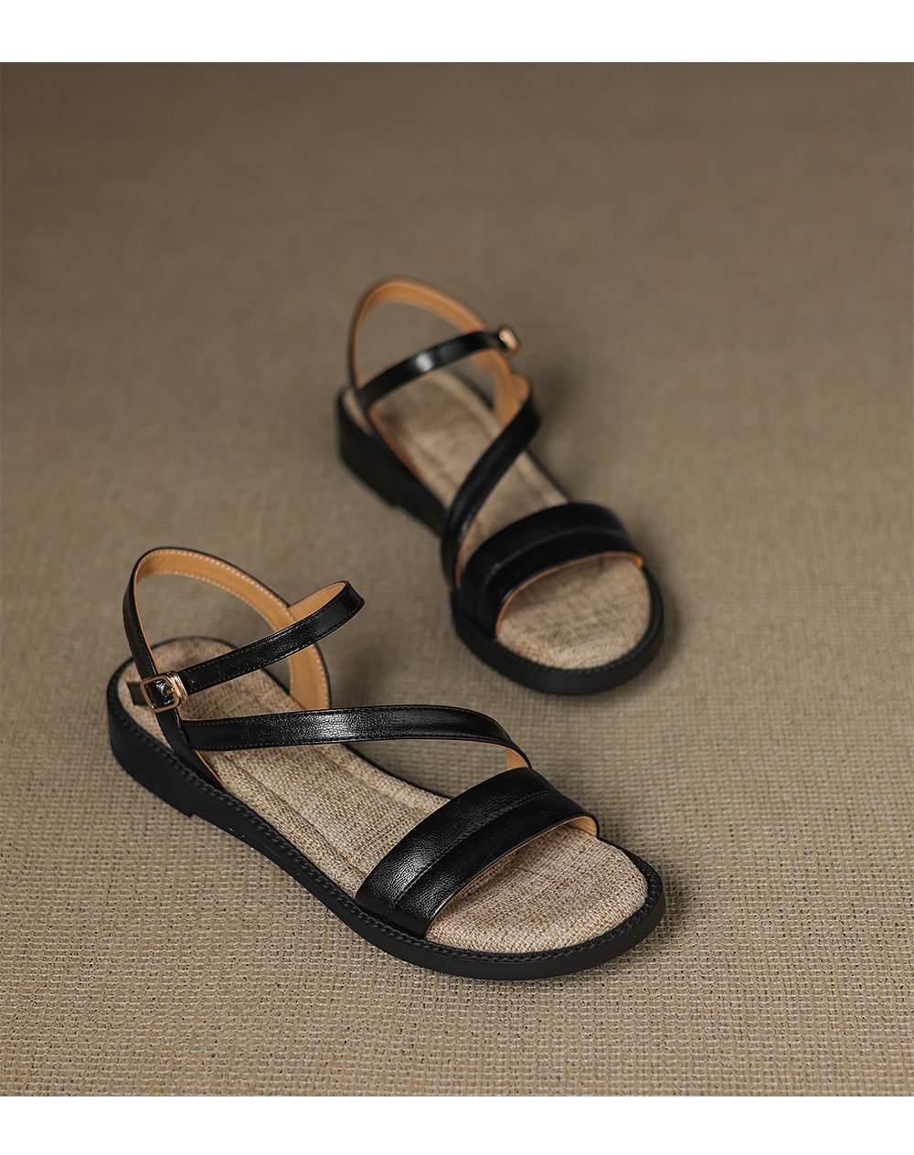 Dép sandal nữ xỏ ngón đế bệt quai ngang khóa — màu nâu chi tiết 19