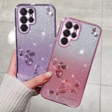 适用三星S24Ultra手机壳A15电镀渐变闪粉水钻A22永生花A73软套F14