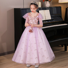 儿童晚礼服女童蓬蓬夏季小孩花童婚纱主持人走秀公主裙钢琴演出服