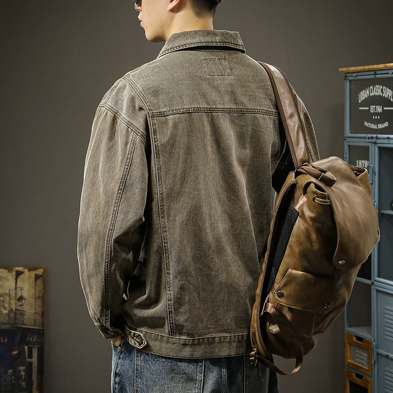 Американский тяжелый ретро мойка джинсовая куртка для мужчин свободный плюс размер осенний тренд сшитый повседневный сюртук