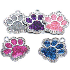 Diamond-studded paw print pet ID tag for cats and dogs, laser engraved anti-lost identity collar accessory