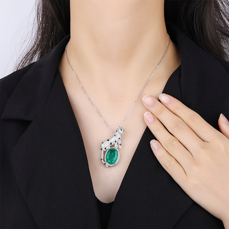 Zhuang Sheng joyería S925 plata Venta caliente simulación color tesoro leopardo temperamento lujo colgante joyería piedra principal 13*18