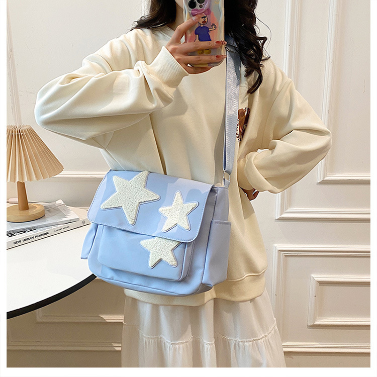 Cross-border wholesale large-capacity five-pointed star canvas single-shoulder bag, cute school style crossbody bag, student commuting bag for classes undefined