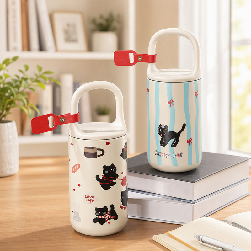Ins New Food-Grade Stainless Steel Thermos Cup with High Aesthetic Value, Portable for Commuting and Outdoor Use, with Handle and Straw Ins New Food-Grade Stainless Steel Thermos Cup with High Aesthetic Value, Portable for Commuting and Outdoor Use, with Handle and Straw