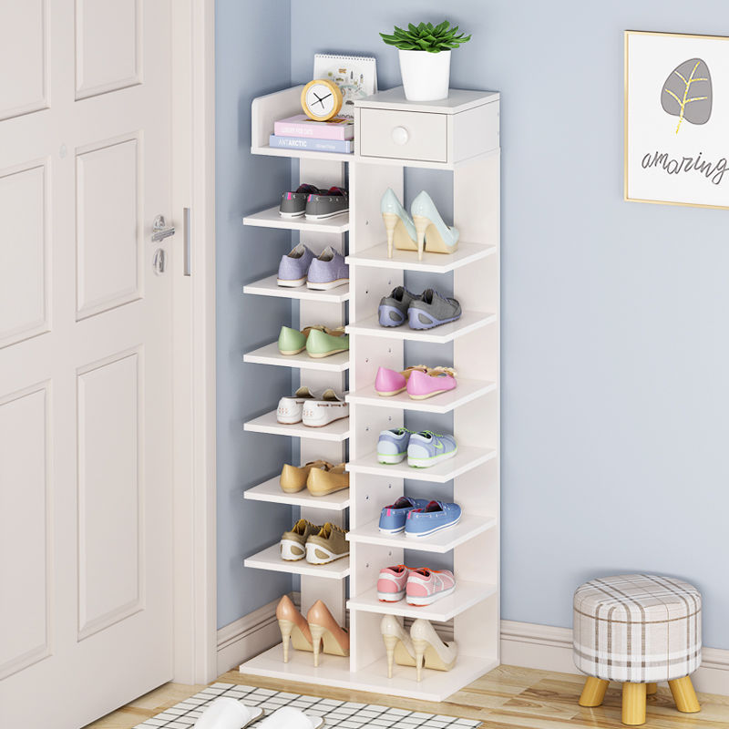 Multi-Layer Shoe Rack Simple Shoe Cabinet Household Imitation Solid Wood Color Storage Economical Storage Rack Door Small Shoe Rack Space-Saving