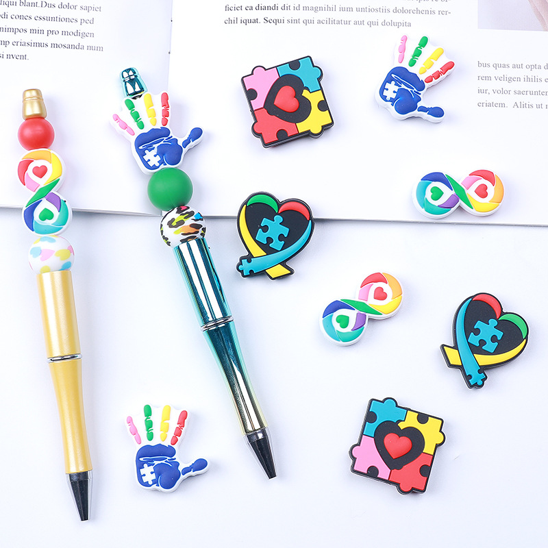 現物虹パズルシリコンビーズ欧米ビーズペンDIY部品ブレスレット食品級ハート形散珠卸売り