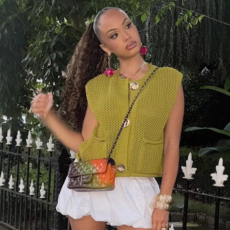 Вязаный Жилет Cross-Border Amazon Russian Vest Sweater Knitted Cardigan for Women