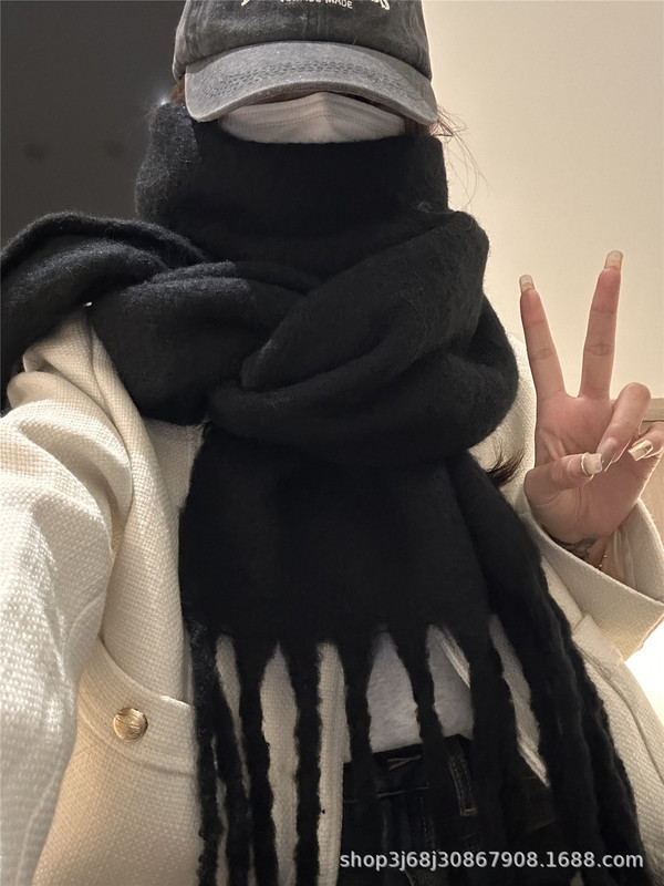 围巾冬季女2025新款薄荷绿色格子羊绒韩系百搭氛围高级感加厚围脖|undefined