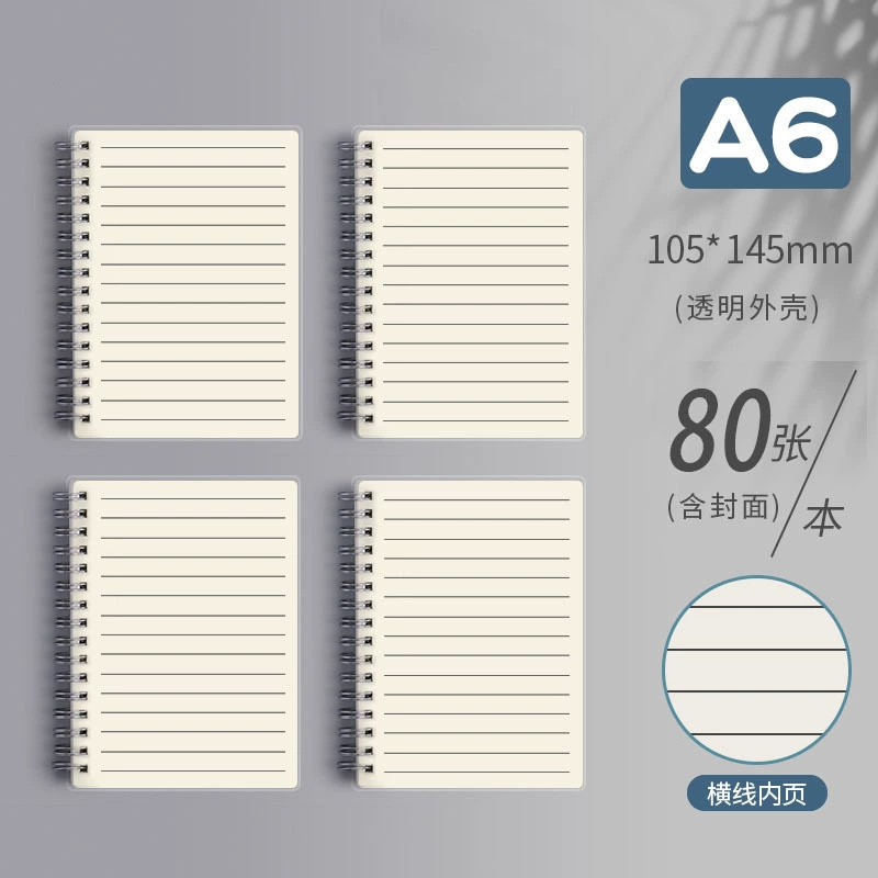 Coil Notebook, Thickened PP Cover, Multiple Sizes B5 A5 A6 A4, 60–80 Sheets, Lined Grid Blank