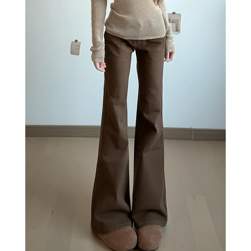 Brown Flared Sweatpants for Women, New Autumn and Winter Style, High-Waisted, Fleece-Lined, Straight-Leg, Slimming, Thickened Bell-Bottom Pants Brown Flared Sweatpants for Women, New Autumn and Winter Style, High-Waisted, Fleece-Lined, Straight-Leg, Slimming, Thickened Bell-Bottom Pants