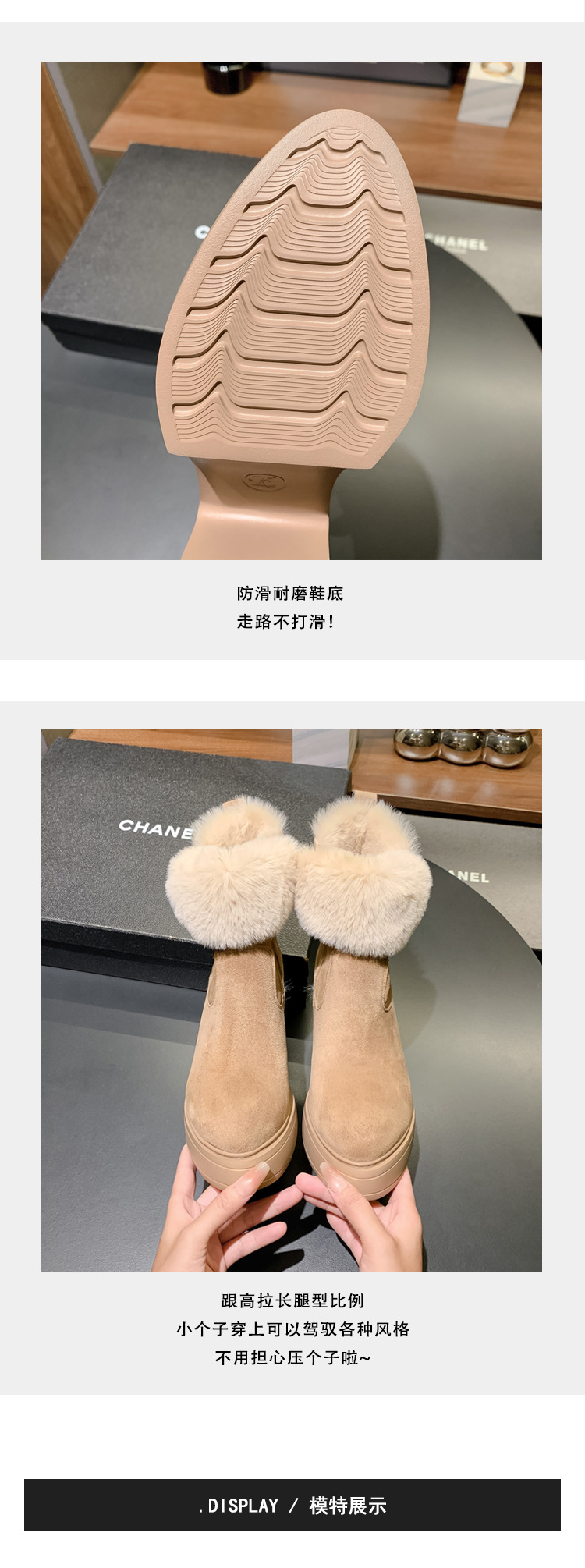 Boot nữ cổ cao lót lông cừu ấm áp, đế bệt gót nhọn, khóa thắt lưng — màu đen chi tiết 7