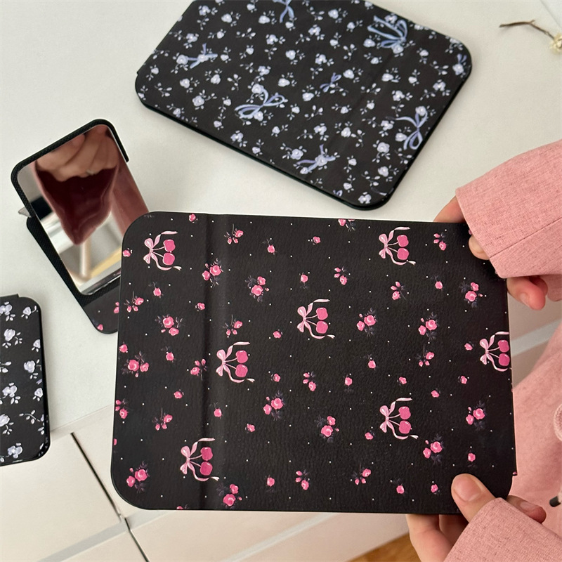 Espejo de maquillaje plegable floral de diseño original, dormitorio de estudiantes, espejo de tocador femenino, escritorio de escritorio, portátil para uso doméstico