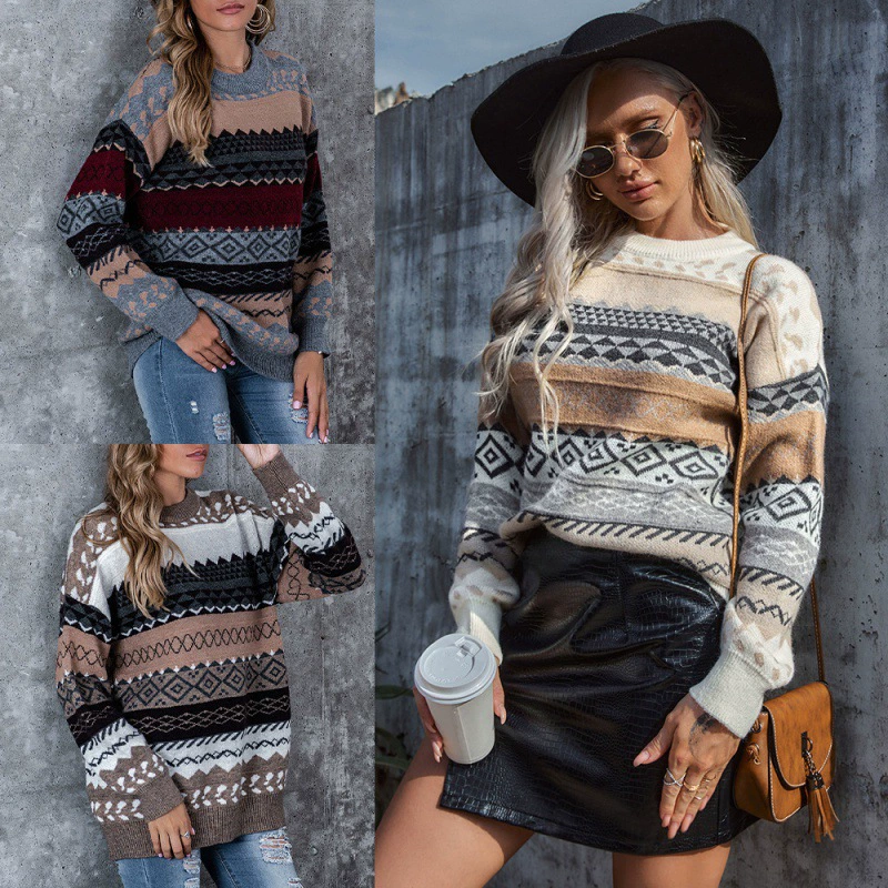 2023 Европейские и американские свитера Трансграничные для независимых станций Вязаный свитер Бриллиантовый пуловер Ленивый ветер Свободный свитер для женщин