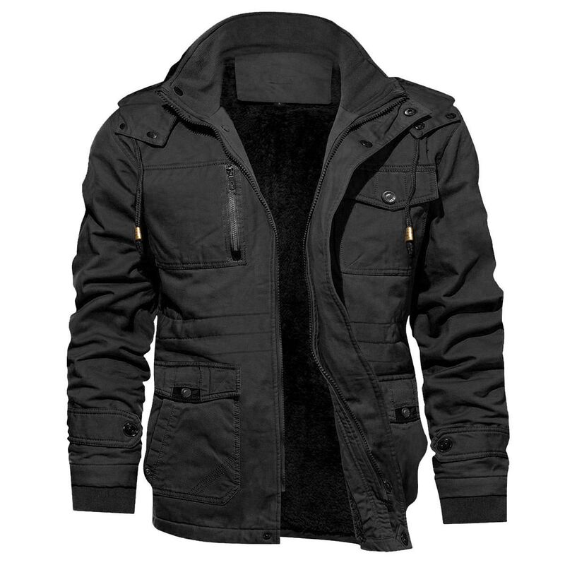 Cross-border supply men's jacket cotton-padded jacket coat hooded multi-pocket cotton frock tough guy jacket men's retro velvet Cross-border supply men's jacket cotton-padded jacket coat hooded multi-pocket cotton frock tough guy jacket men's retro velvet