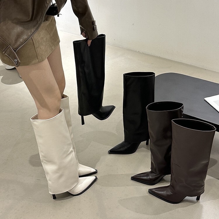 Pointed-Toe Slimming Bootcut High-Heeled Boots for Women, 2026 Autumn and Winter New Retro Style Over-The-Knee Long Boots