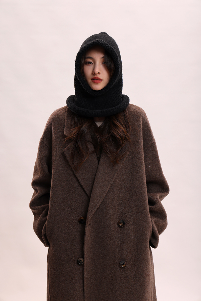 Cagoule coréenne pour enfants, couleur unie, col chaud, protection des oreilles, bonnet tricoté pour couple, pour hommes_voghion.com