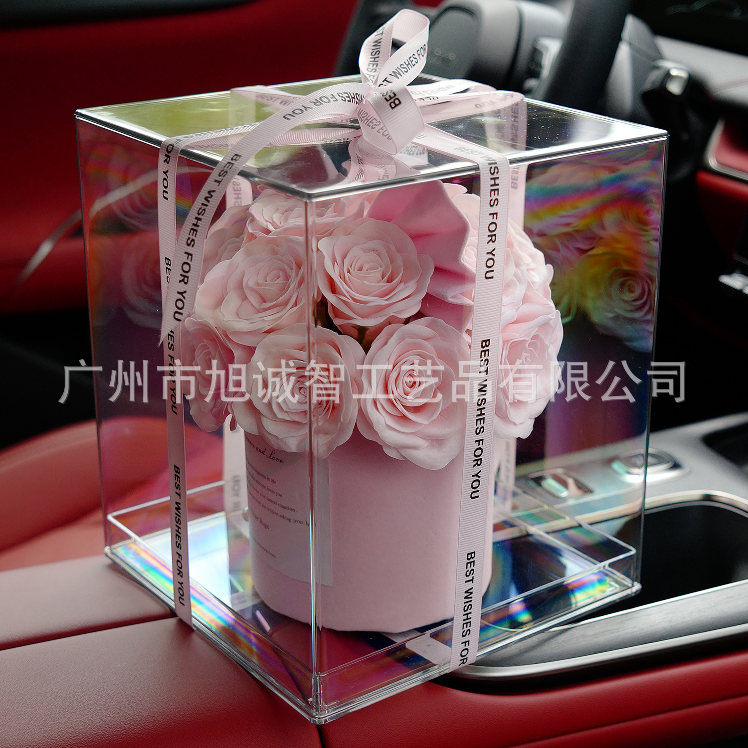 Día de San Valentín Acrílico Flor eterna Rosa Abrazado Cubo Saponina Flor Ramo Caja de flores Caja de regalo Diy Regalo de cumpleaños