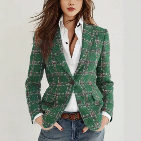 European and American style patterned women's blazer, slim-fit, slimming, commuter jacket, fashionable and elegant short blazer European and American style patterned women's blazer, slim-fit, slimming, commuter jacket, fashionable and elegant short blazer