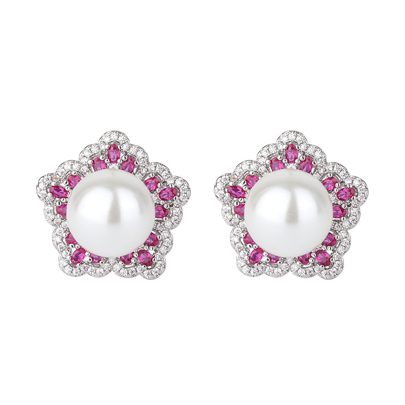 Zhuang Sheng joyería cobre inferior chapado en oro con incrustaciones fritillary perla moda coreana estrella color tesoro diamante pendientes 10mm