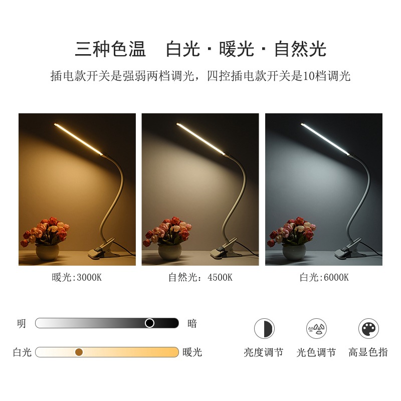 Lámpara de mesa fonkin transfronteriza 8W Super brillante USB de metal de aluminio plegable lámpara de clip de oscurecimiento lámpara de escritorio de estudio interior