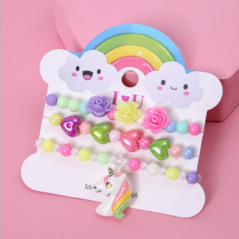 Unicorn Pendant Acrylic Handmade Beaded Color Bracelet Set