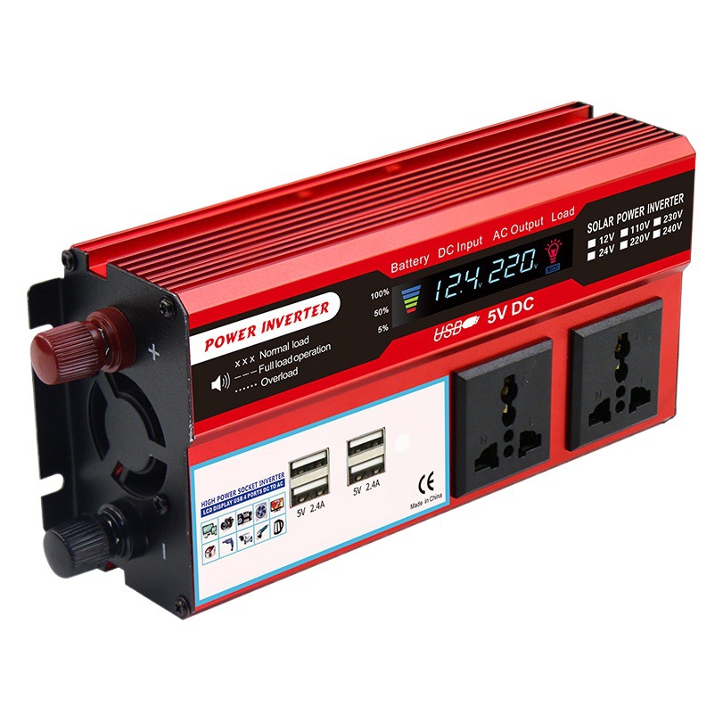 Inversor de 500w, inversor de coche de suministro directo transfronterizo, con 4 puertos USB de carga rápida para teléfonos móviles, pantalla LCD, enchufes dobles