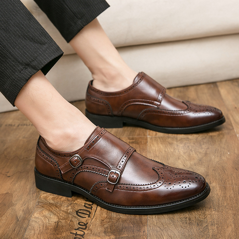 Cheap 2025 New Double-Buckle Shoes Men's Business Casual Leather Shoes Large Size Pointed Toe Cross-Border Men's Shoes Rubber Sole Wholesale Cheap 2025 New Double-Buckle Shoes Men's Business Casual Leather Shoes Large Size Pointed Toe Cross-Border Men's Shoes Rubber Sole Wholesale