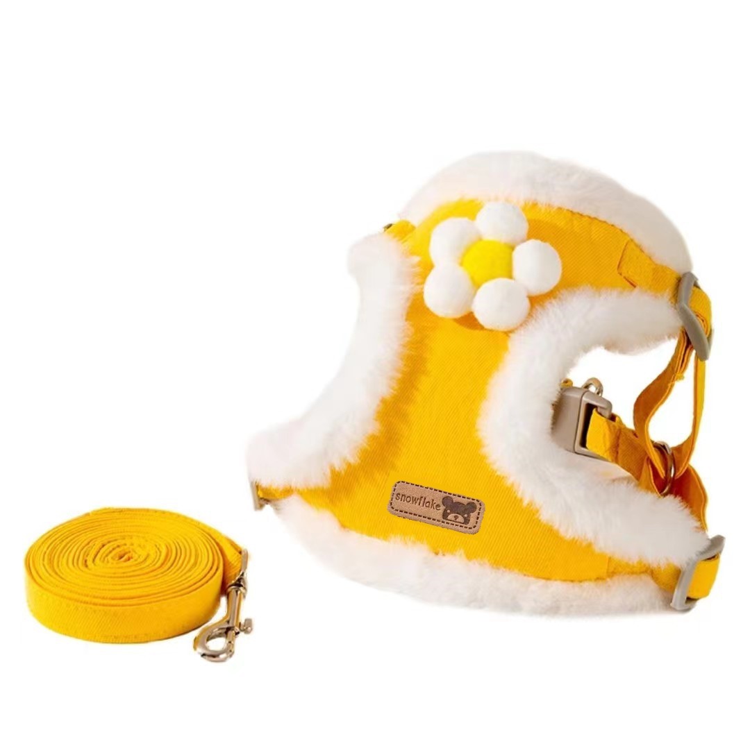 Otoño e Invierno para mascotas de felpa caliente correa de pecho perro mediano y pequeño perro cachorro Peluche suave cuerda de perro cuerda de tracción