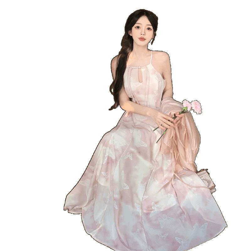 Фуксия пляжное slip dress, летний комплект, французский стиль, A-силуэт, цветочный принт
