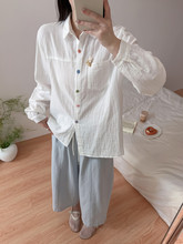 日系森女双层纱 肌肤棉纯色宽松女士开衫长袖衬衫批发