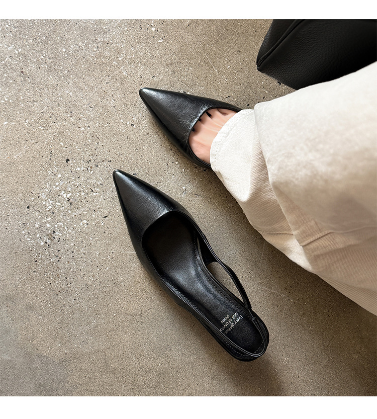 Sandal cao gót nữ mũi nhọn quai hậu dây khóa, gót nhọn 9 cm — đen chi tiết 18