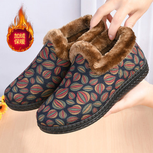 Cotton shoes women's winter new fleece-lined thickened middle-aged and elderly mother shoes warm printed old Beijing cloth shoes factory direct sales