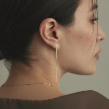 日系首饰 925银镀14k金三线蛇骨链耳环 小众设计简约基础长款流苏