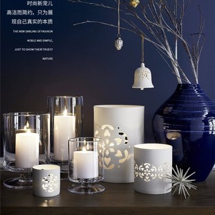 Candlestick Ornaments European Style Candle Cup High Foot Windproof Wind Lamp Wax Holder Glass Decoration Nordic Simple Romantic Household