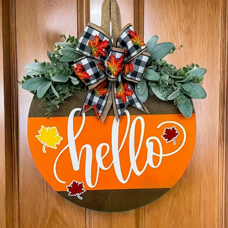 New Thanksgiving Three Maple Leaf Doorplate Autumn Bow Door Hanging Wooden Crafts_voghion.com