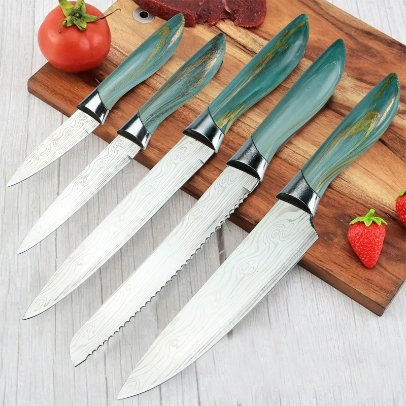 Новый пятишаговый набор кухонных ножей, дамасская сталь, подарочная коробка, кухонный набор ножей для дома