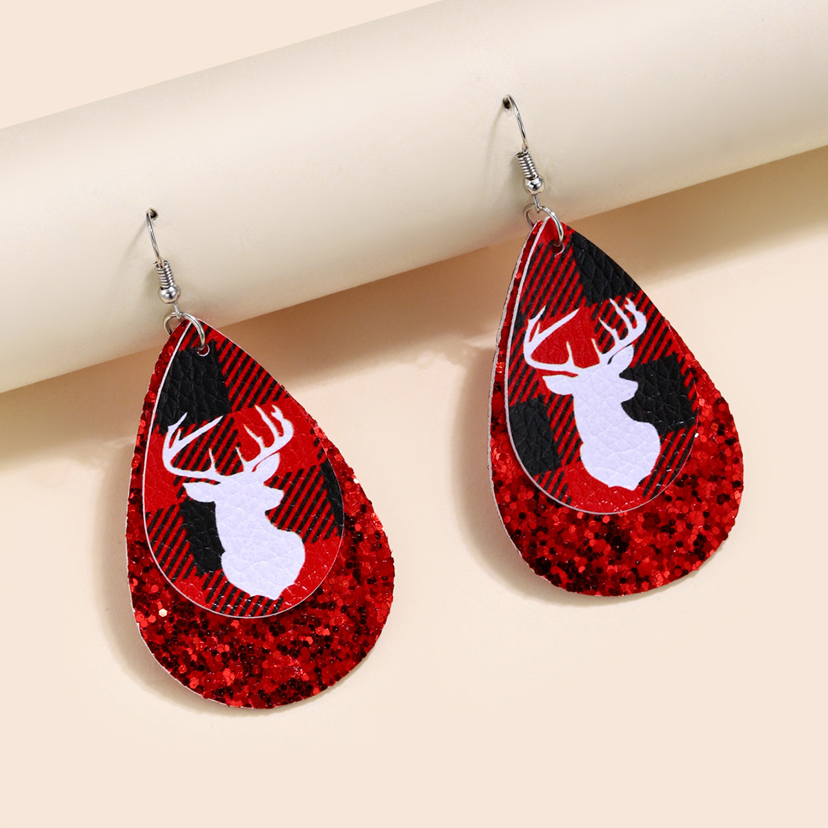 Creative Drop-shaped Christmas Series Sequined Leather Earrings Female Wholesale display picture 4