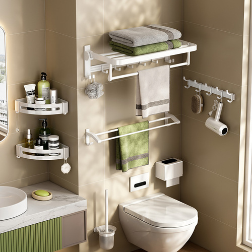White towel rack without punching space aluminum triangle storage rack bathroom towel rack rod toilet hardware pendant wholesale