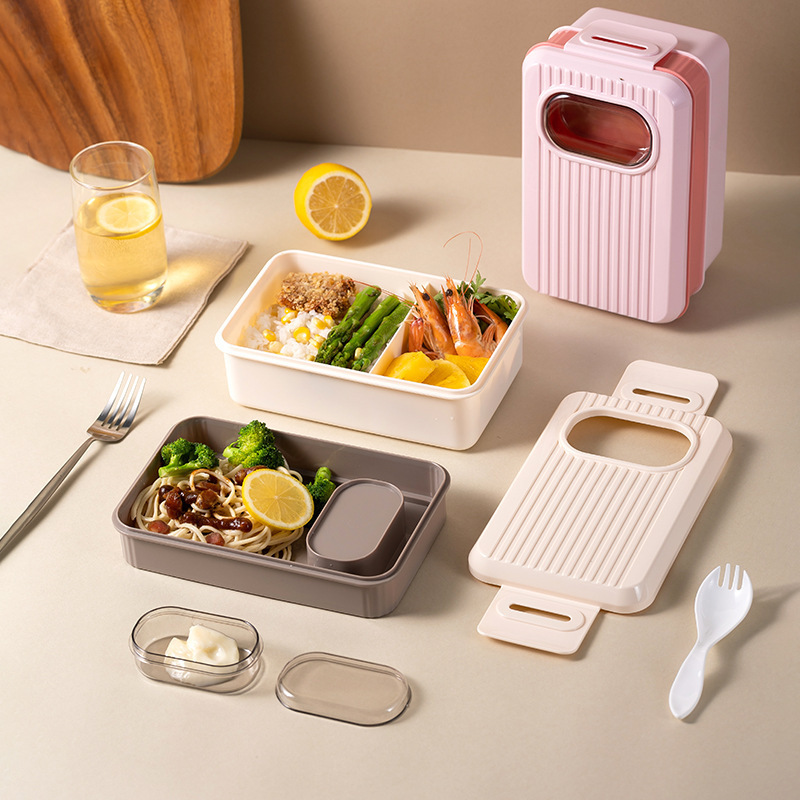简约双层学生塑料分格饭盒上班族午餐便当盒可微波加热水果沙拉盒