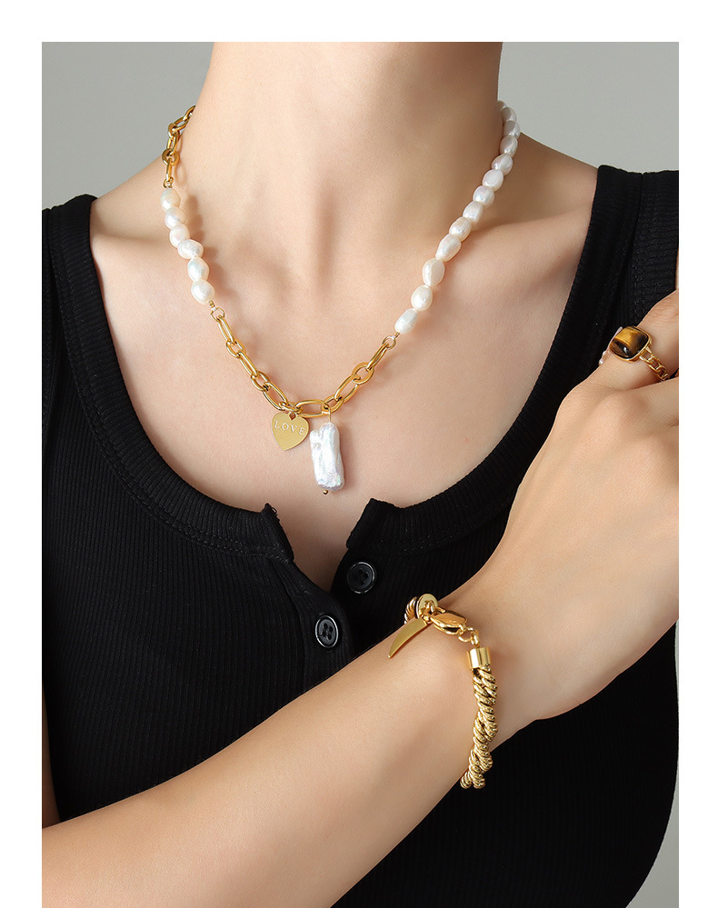 Fashion Heart Shape Titanium Steel Pendant Necklace Pearl Plating Stainless Steel Necklaces 1 Piece